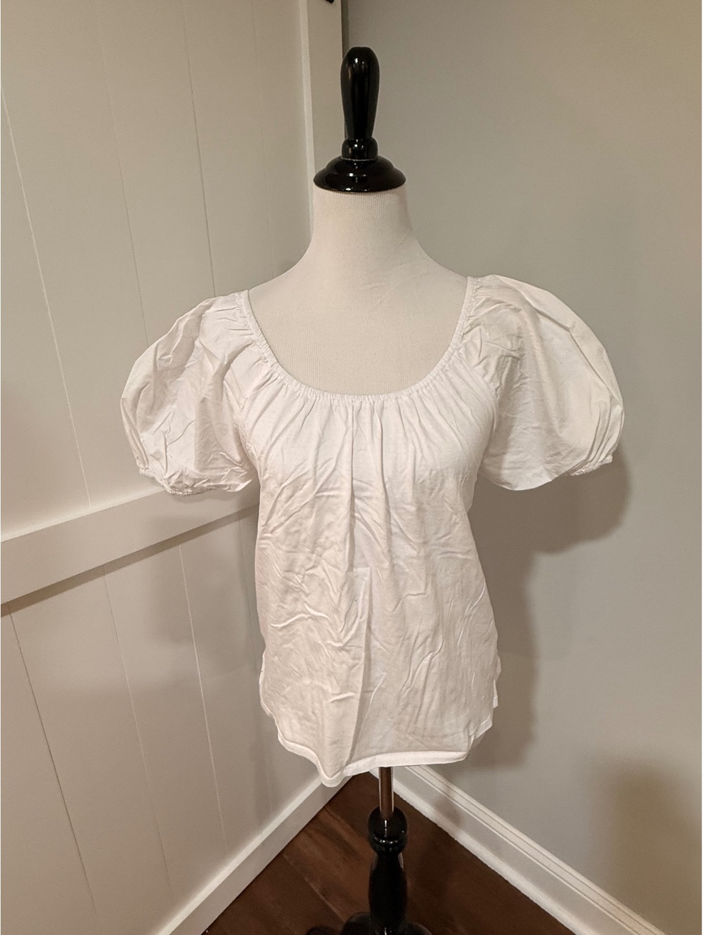 A New Day White Cotton Puff Sleeve Blouse, Size XL